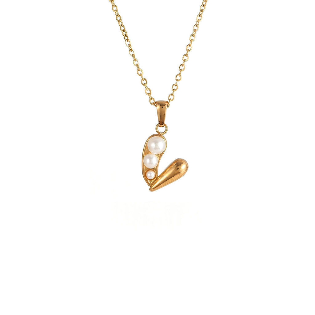 Sweet Pearl Bean Pendant Necklace | Dainty 18k Gold Plated Heart Jewelry