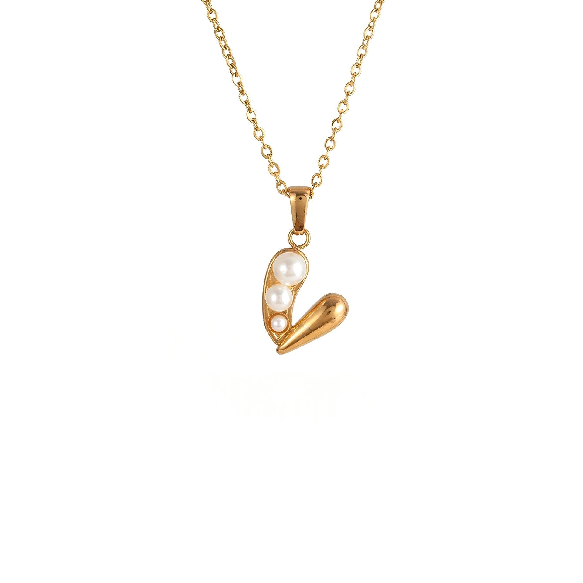 Sweet Pearl Bean Pendant Necklace | Dainty 18k Gold Plated Heart Jewelry