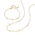 18K Gold plated Star Diamond Station Necklace & Bracelet Set, Dainty Layered Jewelry