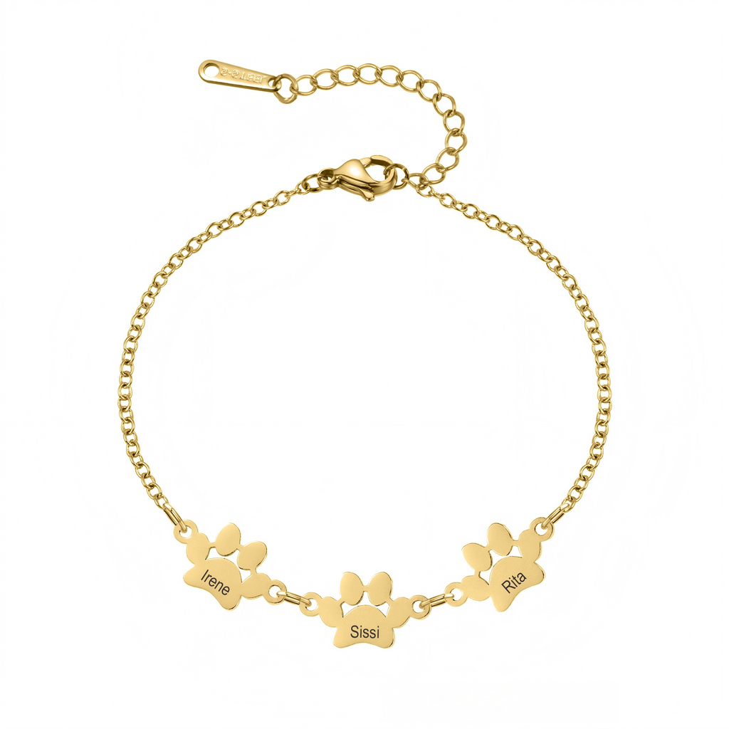18K Solid Gold Engraved Pawprint Bracelet