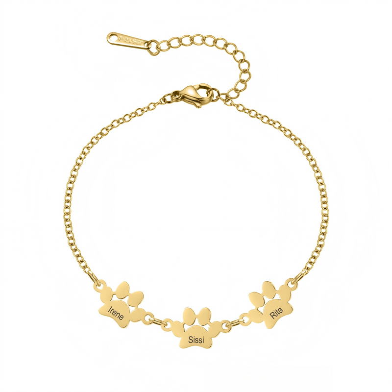 18K Solid Gold Engraved Pawprint Bracelet