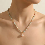 Handcrafted Natural Stone & Pearl Statement Necklace - Minimalist Beaded Jewelry
