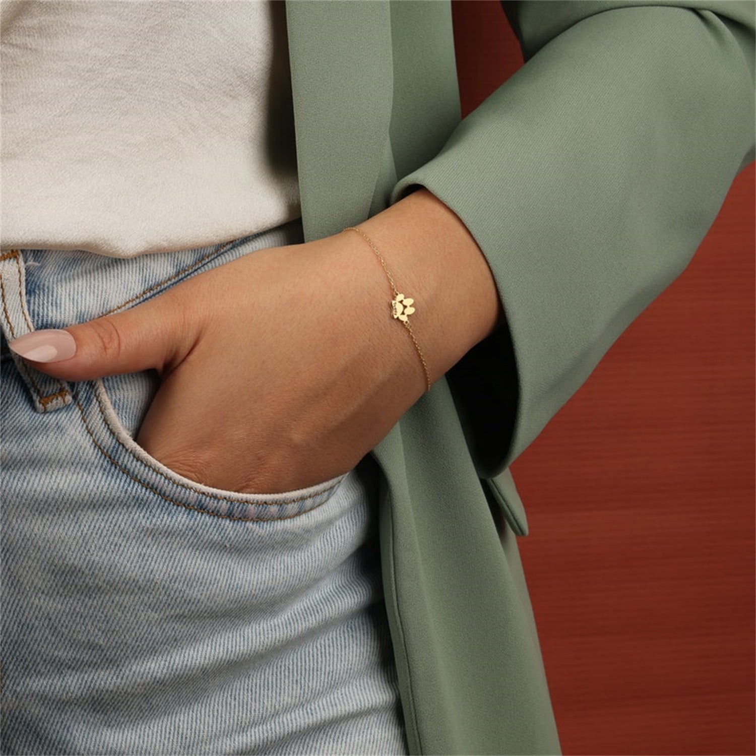 18K Solid Gold Engraved Pawprint Bracelet