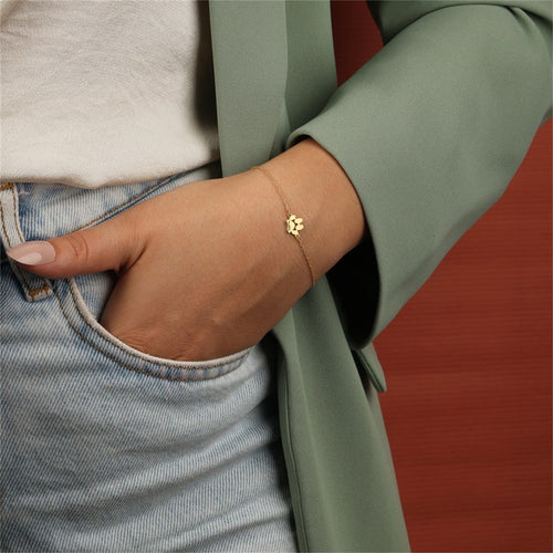 18K Solid Gold Engraved Pawprint Bracelet