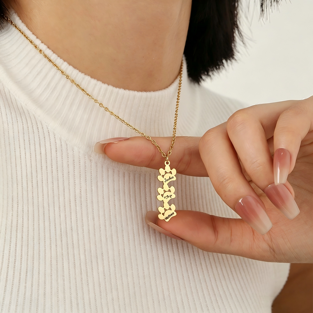Engraved Pawprint Necklace 18K Gold Plated