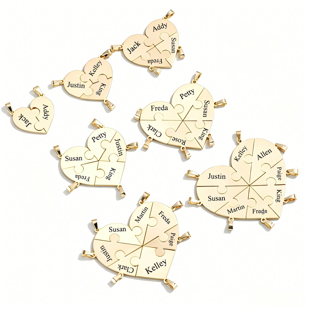 Interlocking Heart Puzzle Necklaces - Personalized Name Jewelry for Group & Friendship Gifts