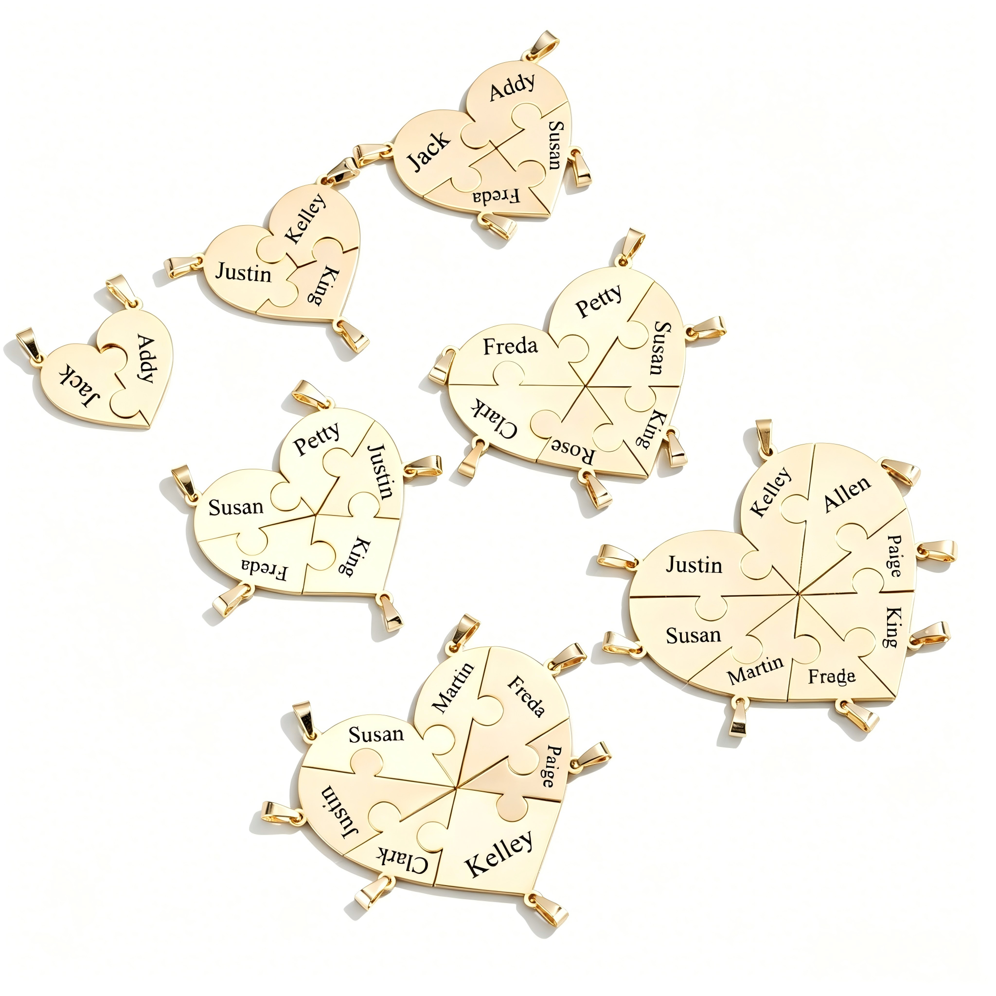 Interlocking Heart Puzzle Necklaces - Personalized Name Jewelry for Group & Friendship Gifts