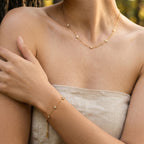 18K Gold plated Star Diamond Station Necklace & Bracelet Set, Dainty Layered Jewelry