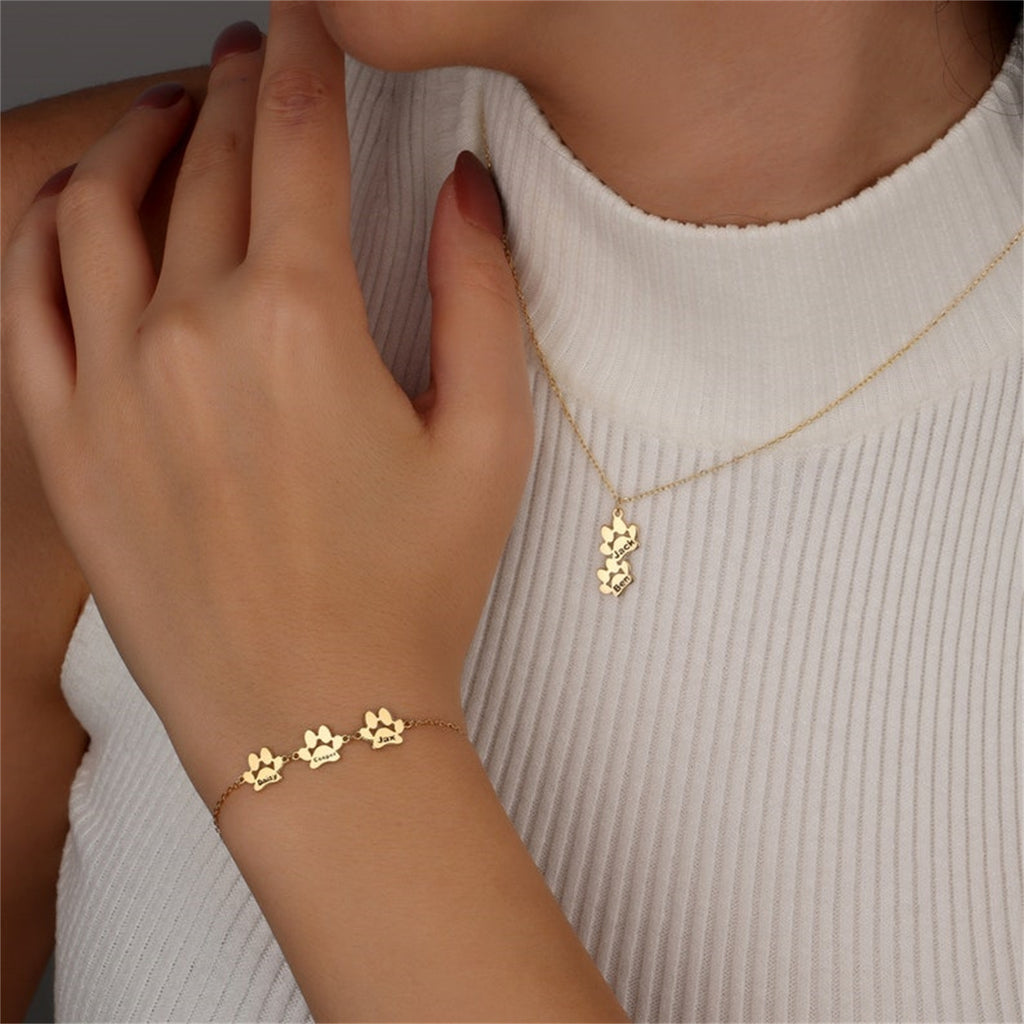 Engraved Pawprint Necklace 18K Gold Plated