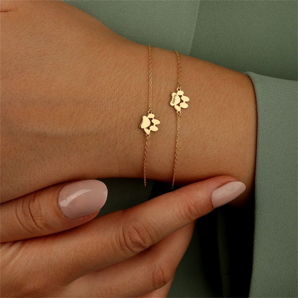 18K Solid Gold Engraved Pawprint Bracelet
