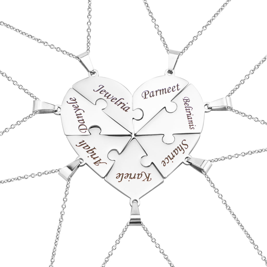 Interlocking Heart Puzzle Necklaces - Personalized Name Jewelry for Group & Friendship Gifts