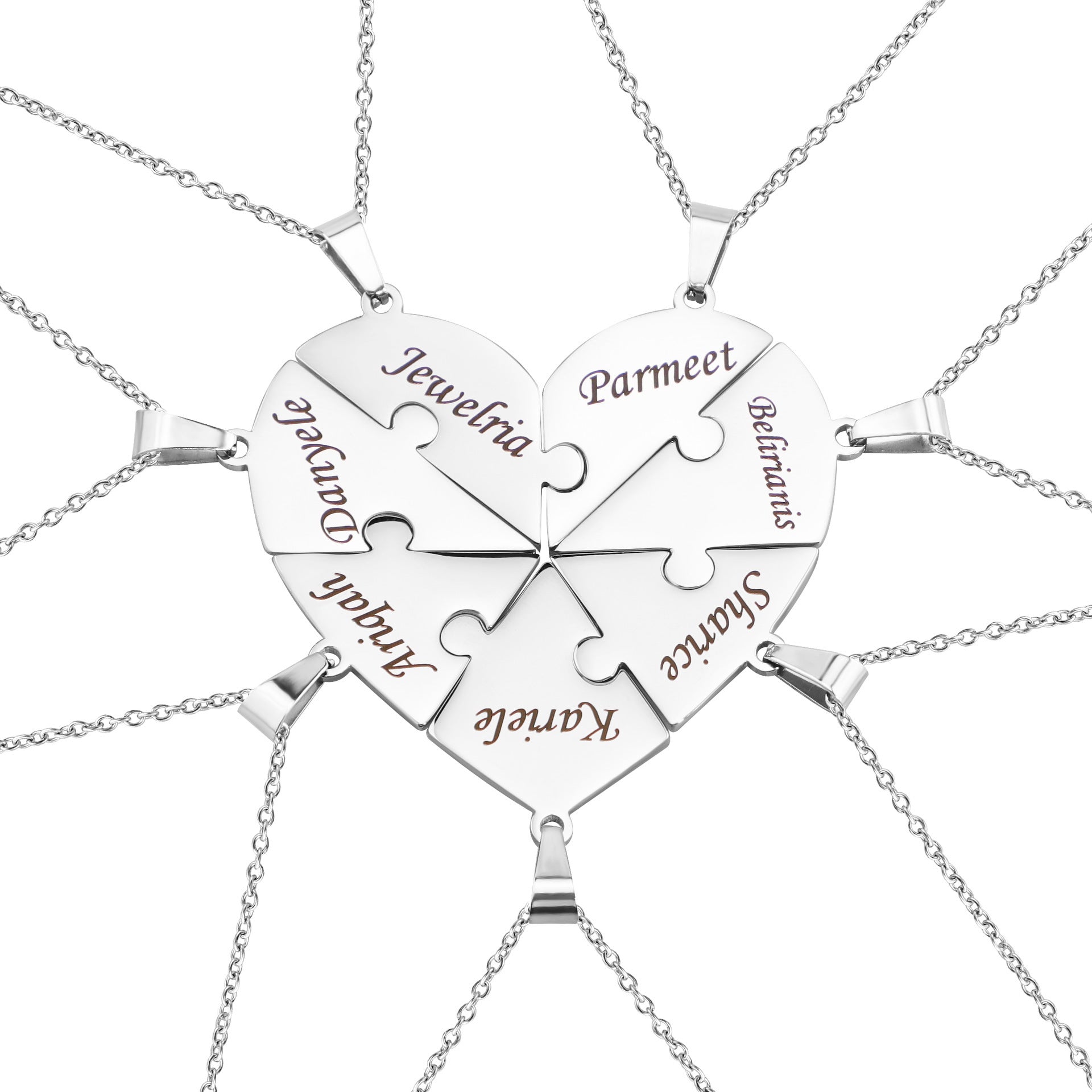 Interlocking Heart Puzzle Necklaces - Personalized Name Jewelry for Group & Friendship Gifts