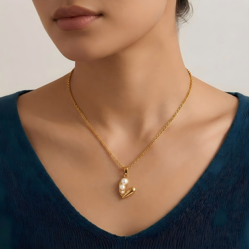 Sweet Pearl Bean Pendant Necklace | Dainty 18k Gold Plated Heart Jewelry