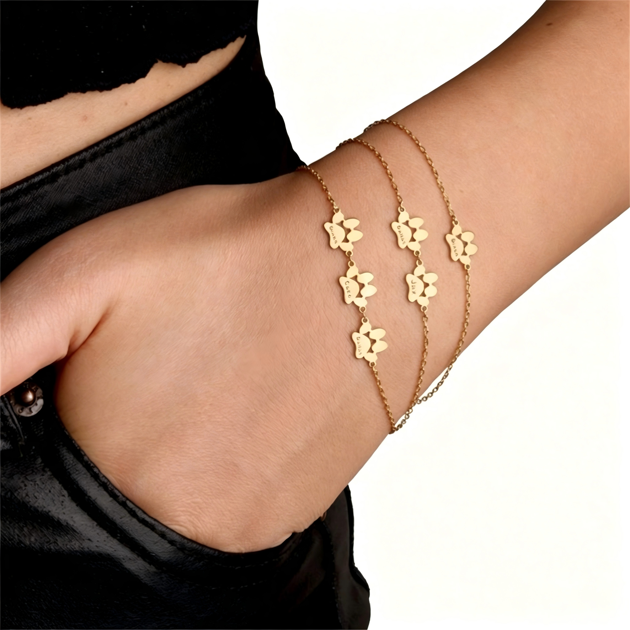18K Solid Gold Engraved Pawprint Bracelet