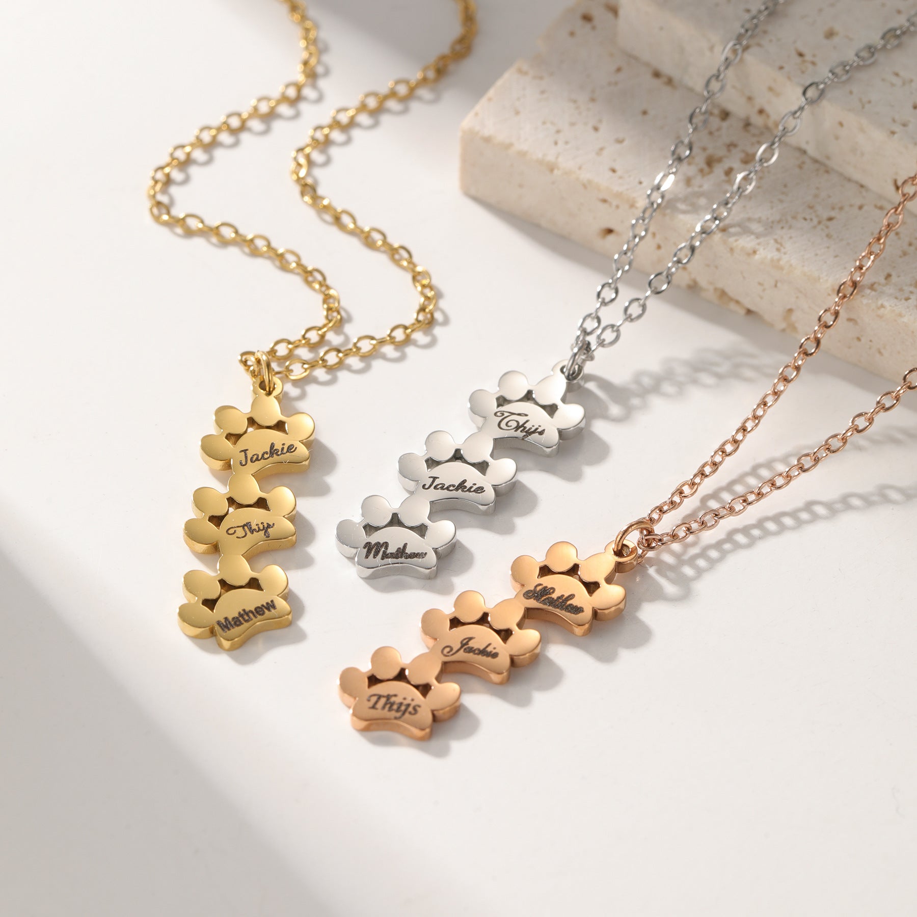 Engraved Pawprint Necklace 18K Gold Plated