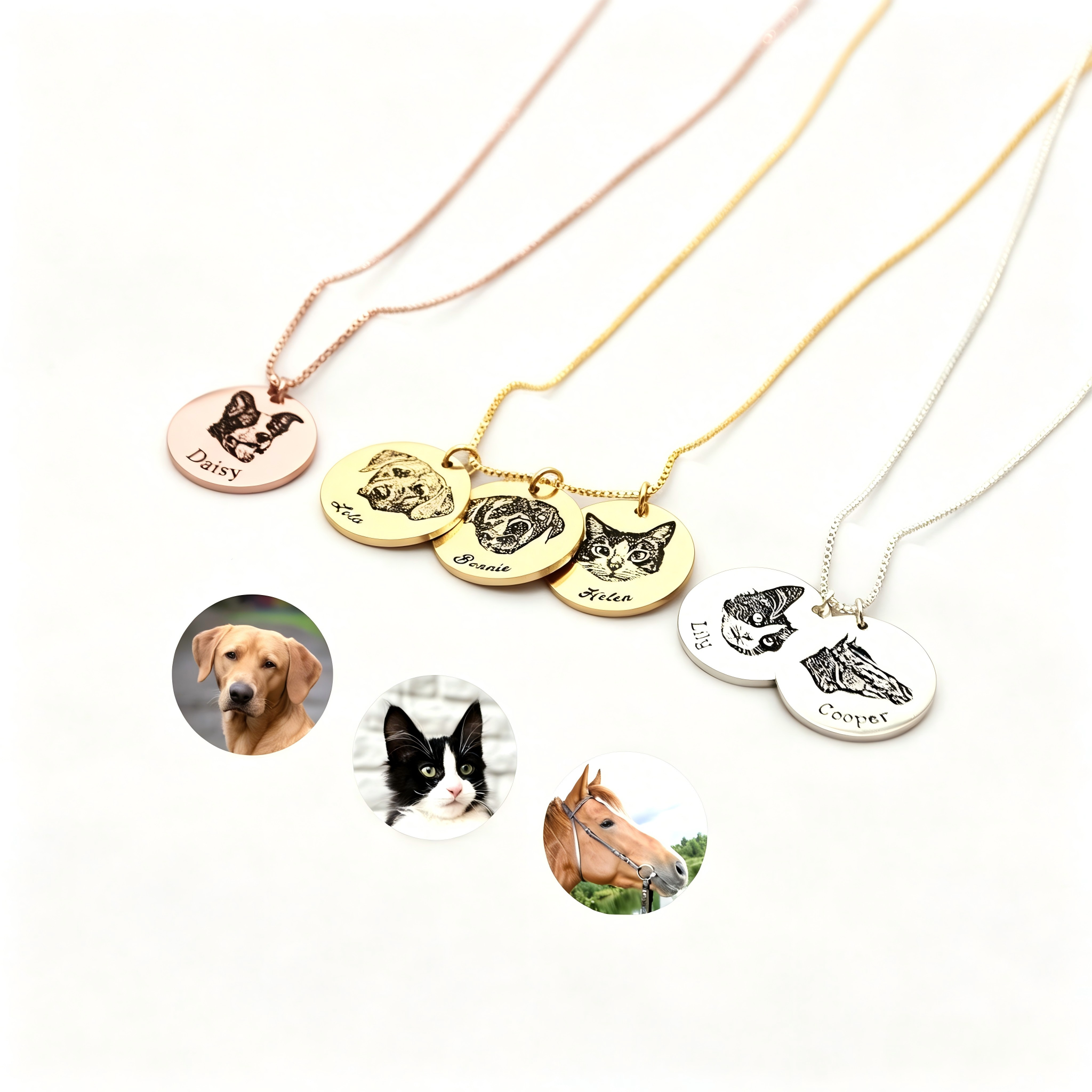 Custom Pet Portrait Keepsake: Personalized Necklace & Bracelet Set