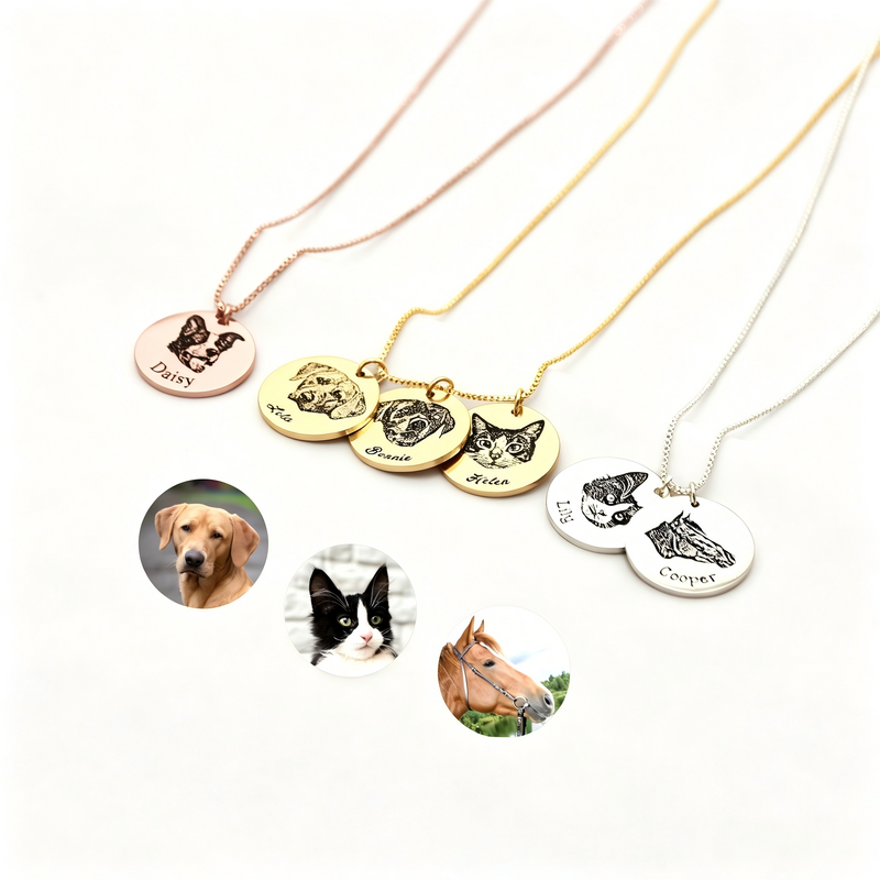 Custom Pet Portrait Keepsake: Personalized Necklace & Bracelet Set