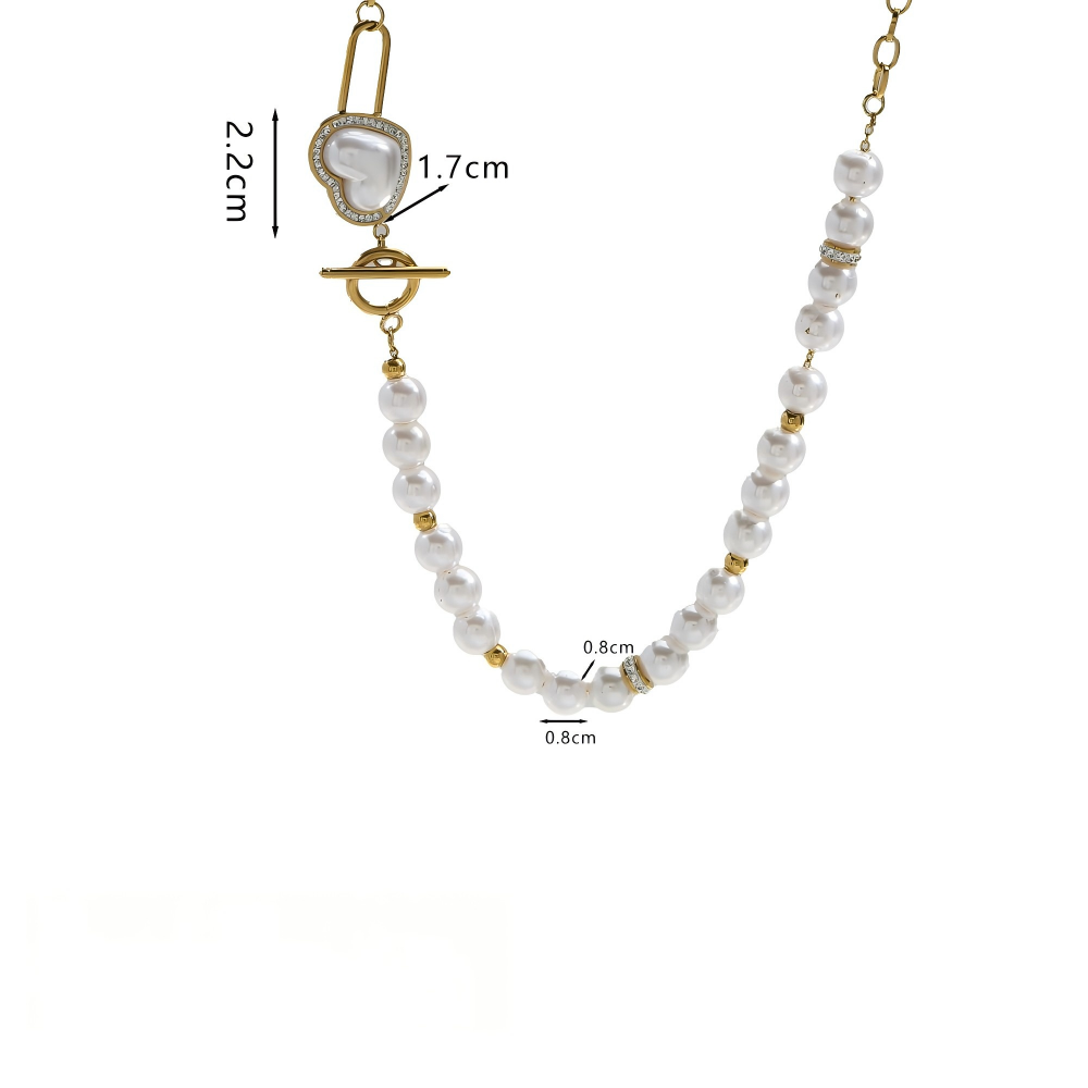 Elegant Heart Pearl Choker & Bracelet Combo - 18K Gold Plated Stackable Jewelry