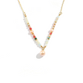 Handcrafted Natural Stone & Pearl Statement Necklace - Minimalist Beaded Jewelry