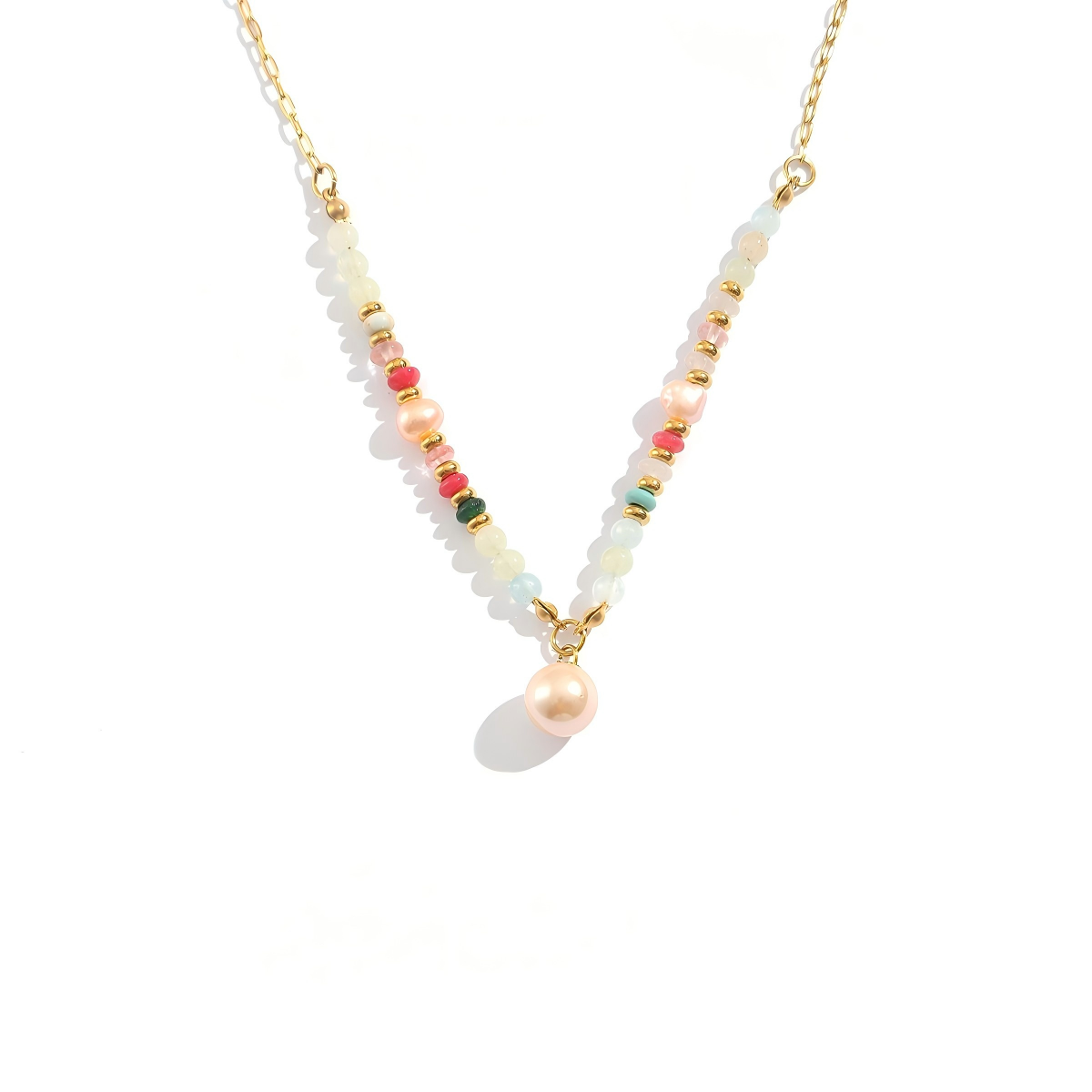 Handcrafted Natural Stone & Pearl Statement Necklace - Minimalist Beaded Jewelry