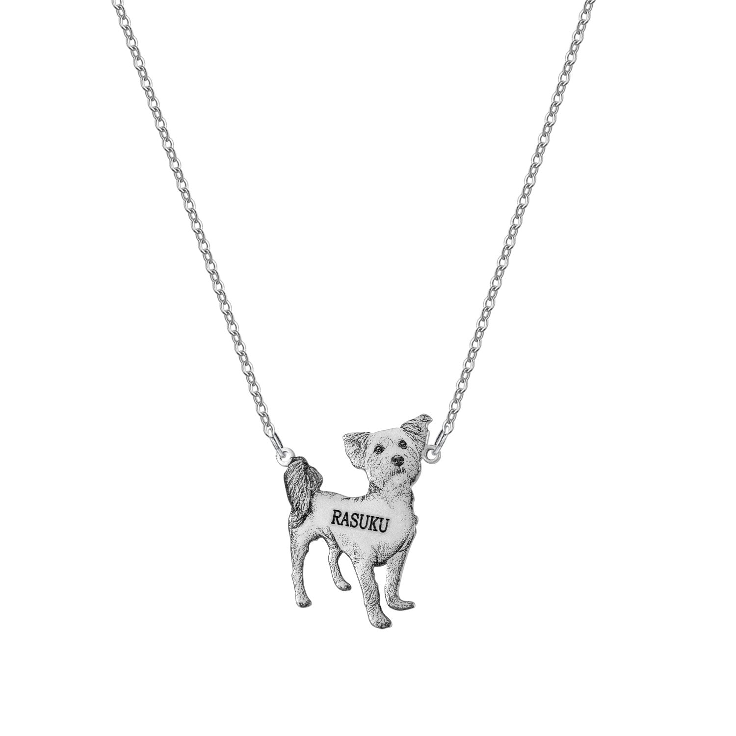 Stainless Steel Custom Dog Silhouette Necklace - Engraved Pet Name Pendant