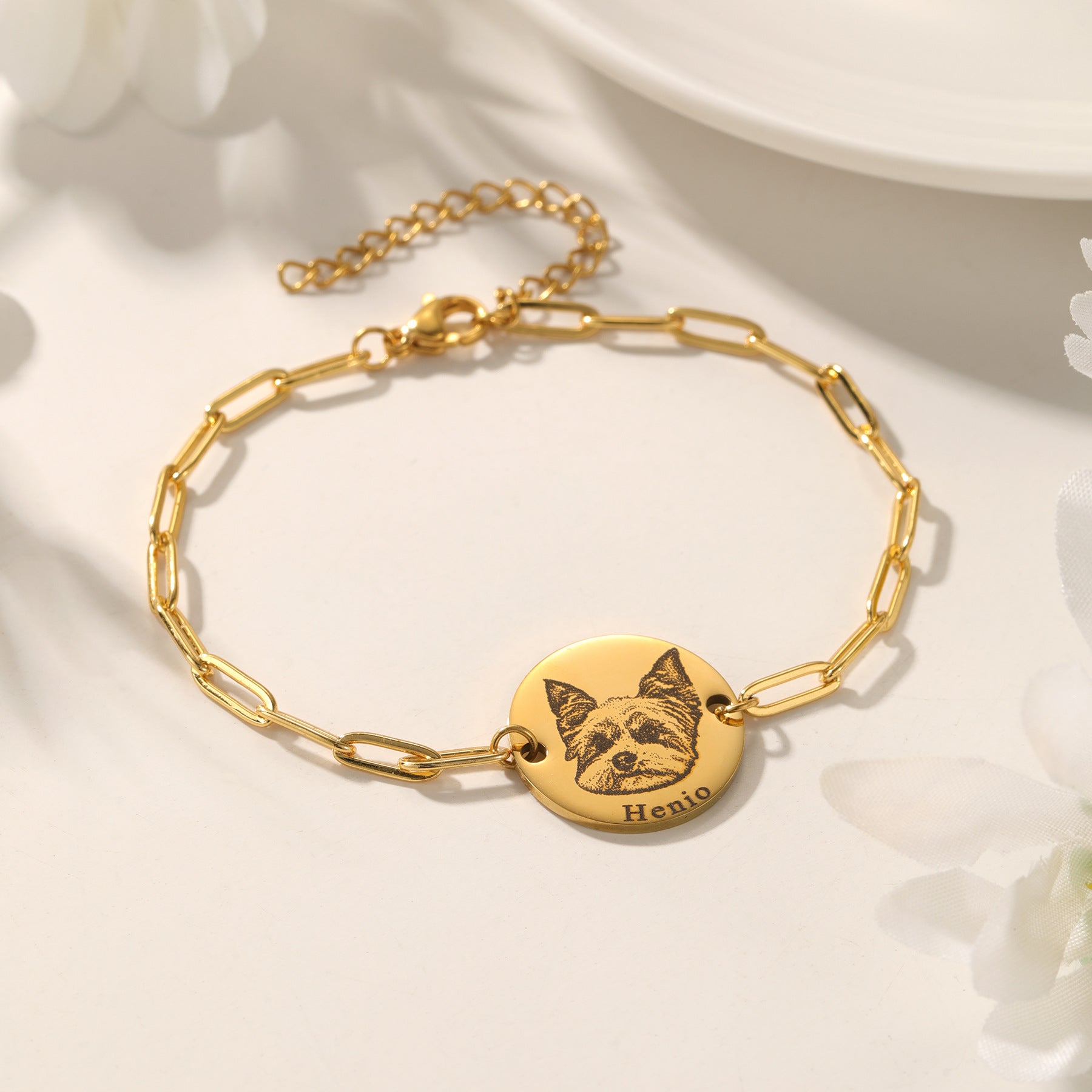 Paperclip bracelet with Custom Pet Portrait Keepsake
