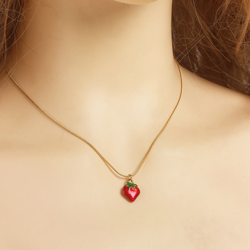 Cute Fruit Charm Necklace – Strawberry, Cherry & Watermelon Pendant Jewelry