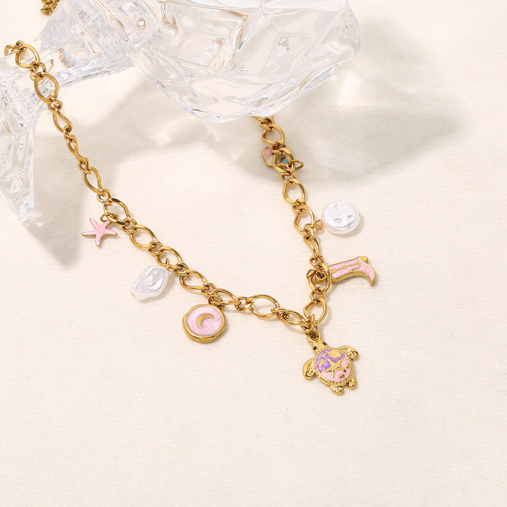 Whimsical Sea Turtle & Cowboy Boot Gold Link Necklace