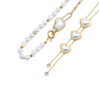 Elegant Heart Pearl Choker & Bracelet Combo - 18K Gold Plated Stackable Jewelry