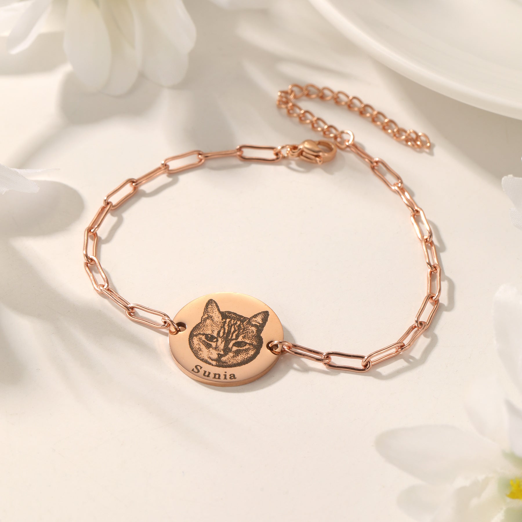 Paperclip bracelet with Custom Pet Portrait Keepsake