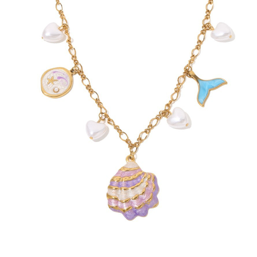 Mermaid’s Dream Enamel & Pearl Charm Necklace