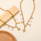 Whimsical Sea Turtle & Cowboy Boot Gold Link Necklace