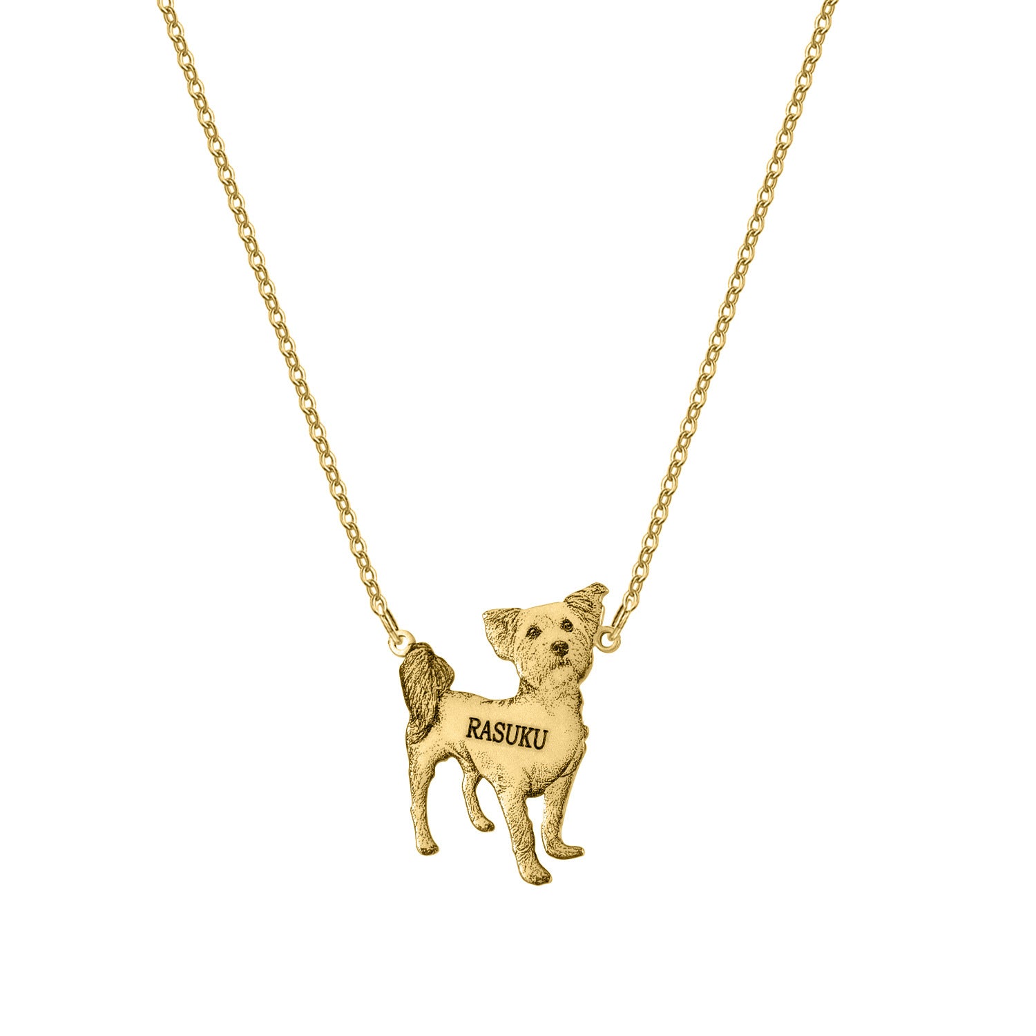 Stainless Steel Custom Dog Silhouette Necklace - Engraved Pet Name Pendant
