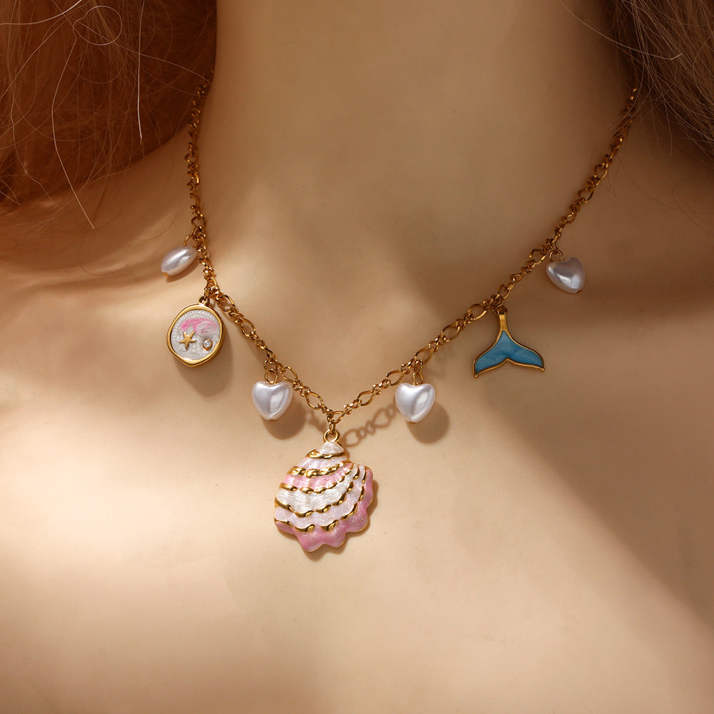 Mermaid’s Dream Enamel & Pearl Charm Necklace