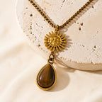 Sun & Tiger's Eye Teardrop Necklace
