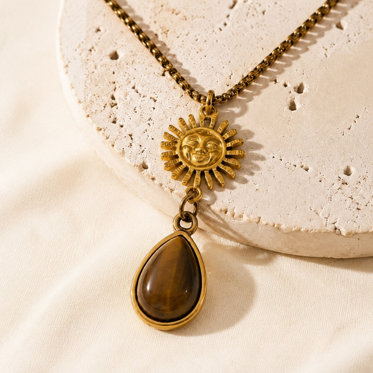 Sun & Tiger's Eye Teardrop Necklace